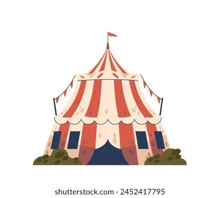 Circus Big Top Tent, Grand, Billowing Canopy, Adorned With Colorful Stripes And Adorned With Lights, Shelters The Marvel