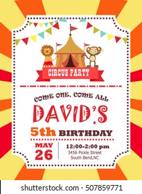 circus birthday invitation card