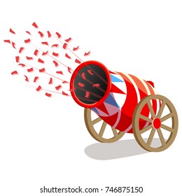 Circus cannon with confetti isolated on white background. Vector illustration