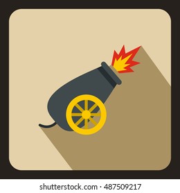 Circus cannon icon in flat style on a beige background vector illustration
