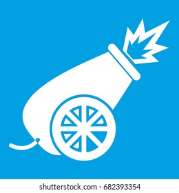 Circus cannon icon white isolated on blue background vector illustration