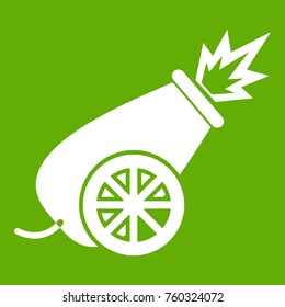 Circus cannon icon white isolated on green background. Vector illustration
