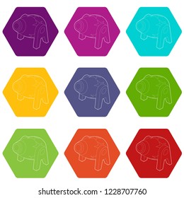 Circus cannon icons 9 set coloful isolated on white for web
