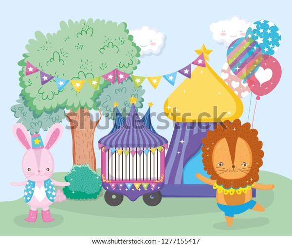 circus car and lion\
animal dancing with top