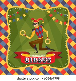 Cartão de circo com a ilustração do vetor Harlequin