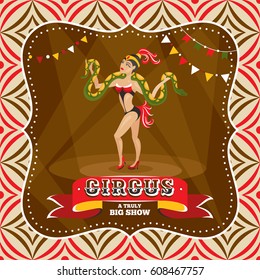 Circus card with snake charmer vector illustration