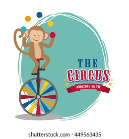 Circus and carnival concept represented by Monkey on cycle icon. Colorfull illustration. 