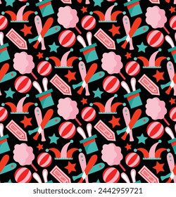 Circus carnival cute seamless pattern black background