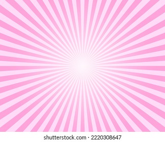 Circus, carnival or festival pattern with pink stripes. Rosy sunburst, explosion or surprise effect, manga background. Bubble gum, lollipop candy, ice cream texture. Vector cartoon illustration