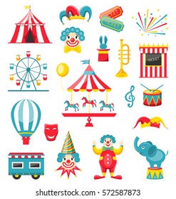 Circus and Carnival Icons Isolated on White Background