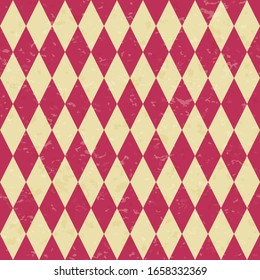 Circus carnival retro vintage dominoes seamless pattern. Red diamond shaped rhombuses. Textured old fashioned retro graphic template. Vector texture background tile