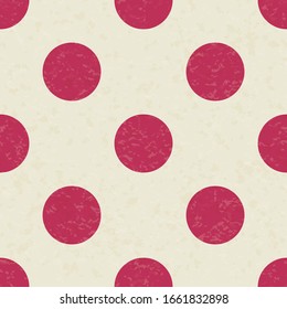 Circus carnival retro vintage polka dot seamless pattern. Red circles on background. Textured old fashioned retro graphic template. Vector background tile