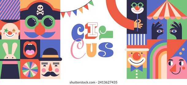 Circus, Carnival, Street Festival, Purim Carnival concept illustrations, Circus background. Geometric retro style design. Vector illustrations