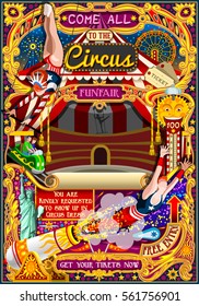 Circus Carnival Tent Marquee Amusement Family Theme Park Poster Acrobat Trapeze Artist Show Invite Set. Creative Design Vector Illustration Collection