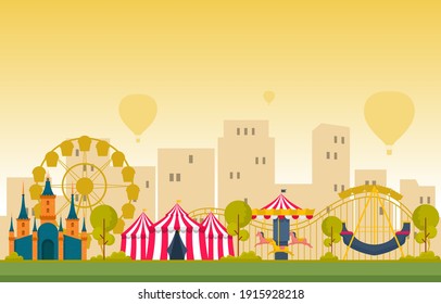 Circus Carousel Amusement Park Happy Holiday Illustration