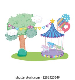 circus carousel scene in the landscape