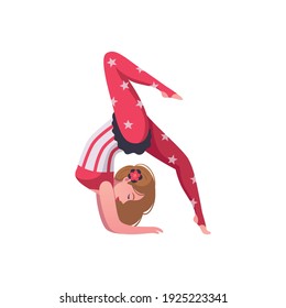 Circus cartoon composition with female character of pretty gymnast vector illustration