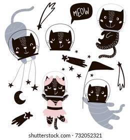 Circus cats astronauts vector clipart. Cute cartoon characters