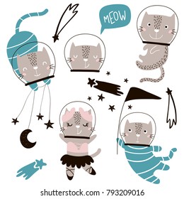 Circus cats astronauts vector clipart. Cute cartoon characters