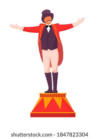 Circus ceremony master on pedestal on white background