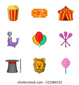 Circus chapiteau icons set. Cartoon illustration of 9 circus chapiteau vector icons for web