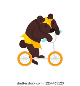 Circus character. Bear on the bicycle. Vector illustration. Good for cads, banner, poster, invitation template.
