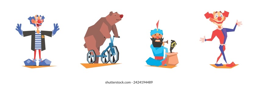 Circus Character and Tamed Animal on Show or Performance Vector Set