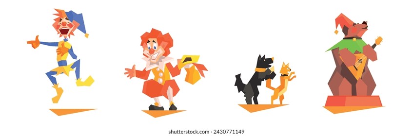 Circus Character and Tamed Animal on Show or Performance Vector Set