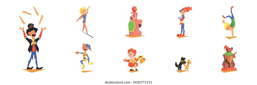 Circus Character and Tamed Animal on Show or Performance Vector Set