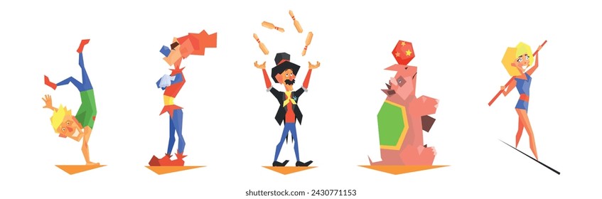 Circus Character and Tamed Animal on Show or Performance Vector Set