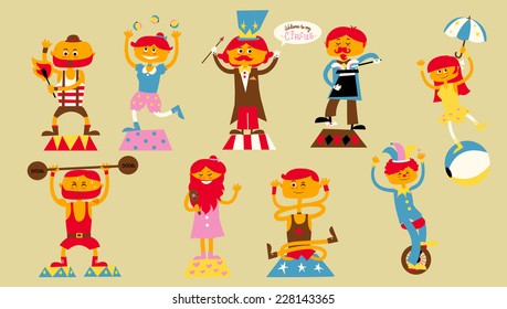 circus characters cartoon vector illustrations