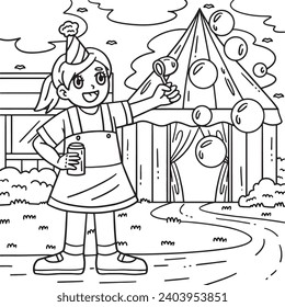 Circus Child Blowing Bubbles Coloring Page 