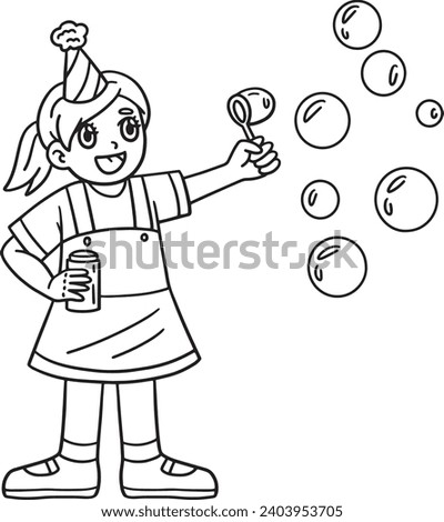 Circus Child Blowing Bubbles Isolated Coloring 