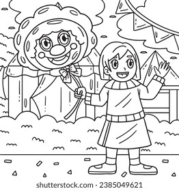 Circus Child with a Clown Balloon Coloring Page 