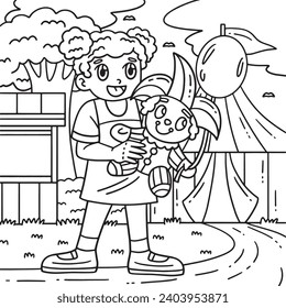 Circus Child with Clown Stuffed Toy Coloring Page 