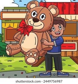 Circus Child with Giant Teddy Bear Colored Cartoon