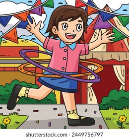 Circus Child and a Hula Hoop Colored Cartoon 