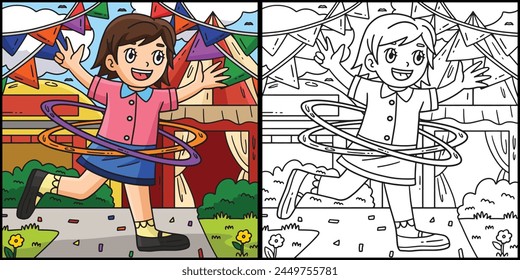 Circus Child and Hula Hoop Coloring Illustration