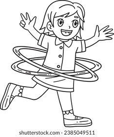 Circus Child and Hula Hoop Isolated Coloring Page