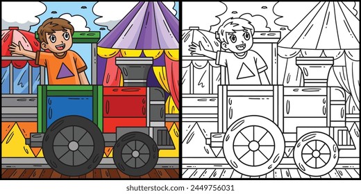 Circus Child in a Train Coloring Page Illustration