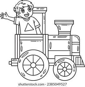 Circus Child in Train Isolated Coloring Page 