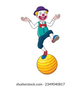 Circus clown balancing on big ball