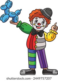 Circus Clown with a Balloon Dog Cartoon Clipart 