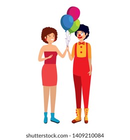 circus clown with balloons helium and woman