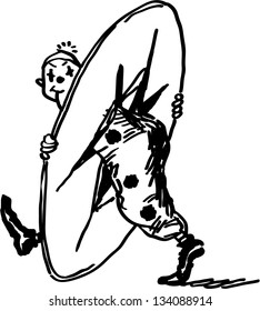 Circus clown - black and white illustration(vector)