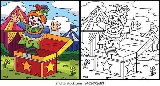 Circus Clown In A Box Colored Illustration