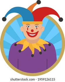 Circus Clown Concept, Jester or Joker Vector Round Color Icon Design, Professional uniform Symbol on White background, Labor Day people Stock illustration, character occupations sign