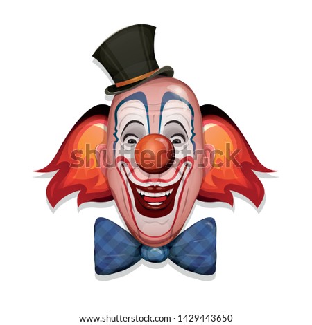 Circus Clown Face/
Illustration of a design circus clown head, with hat, red nose, makeup and funny hairs