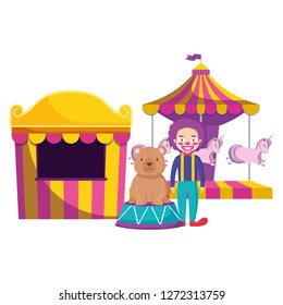 circus clown funny with bear in stage