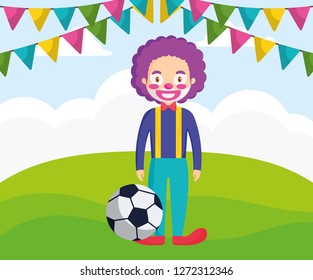 circus clown funny with soccer balloon character